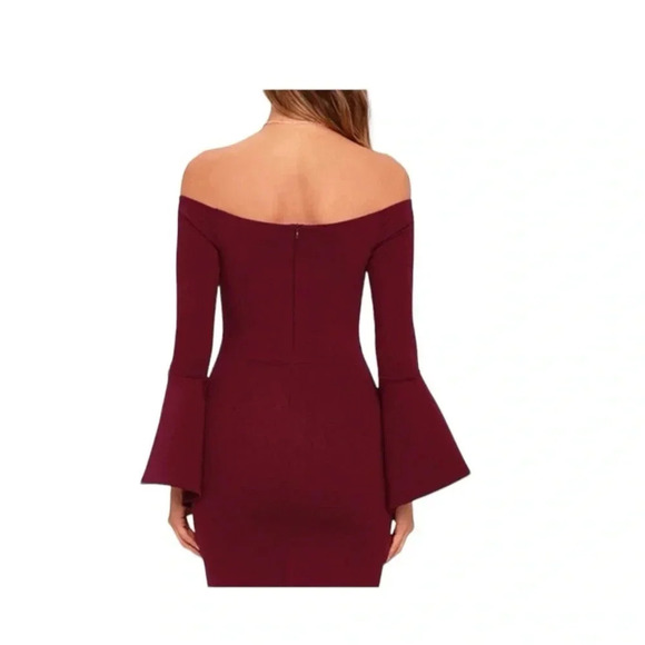 Lulus Burgundy Dress All She Wants Off the shoulder Mini Bell Sleeves S NWT - Picture 3 of 12